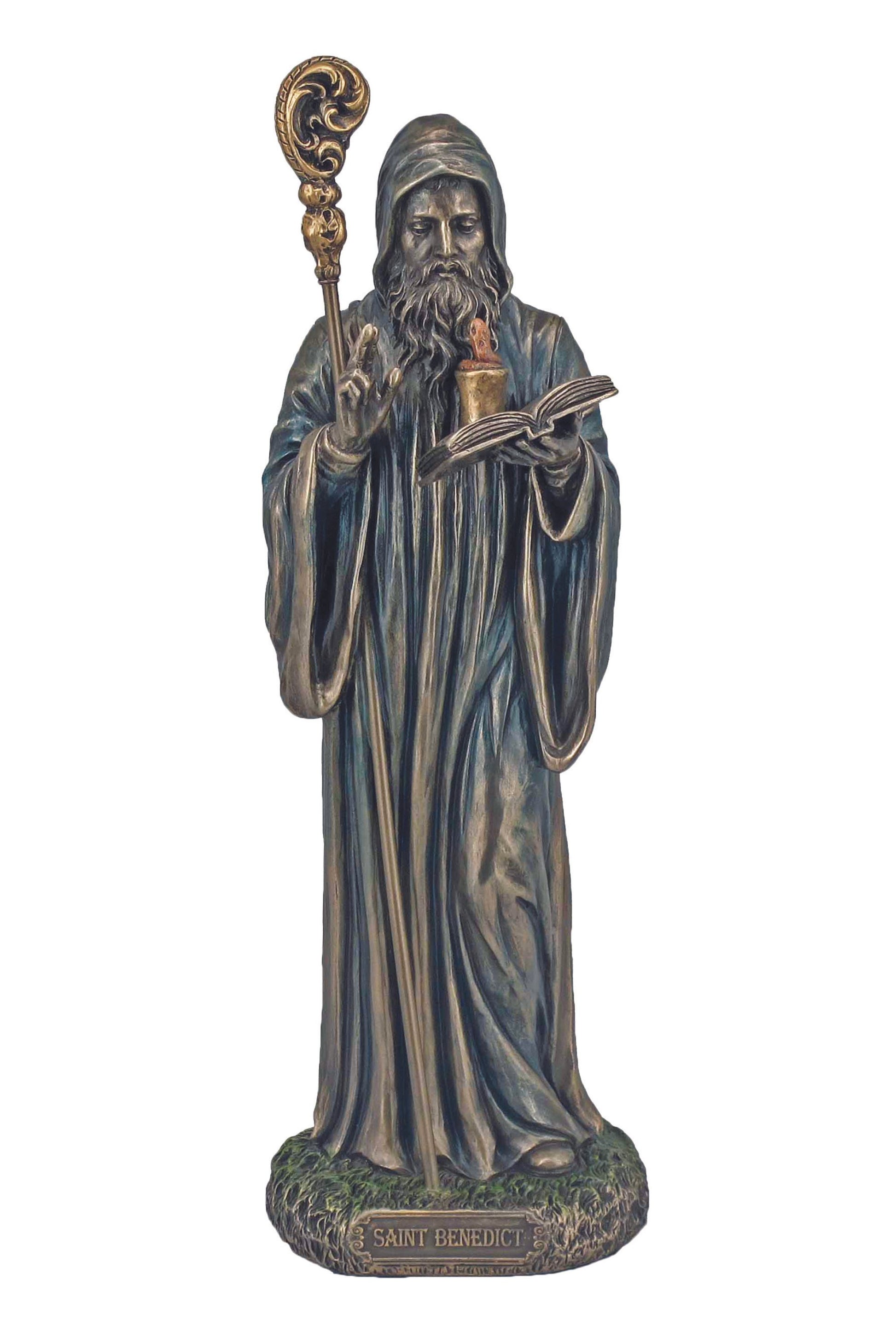 Saint Benedict 7 Wall Medal, Lightly Painted Bronze