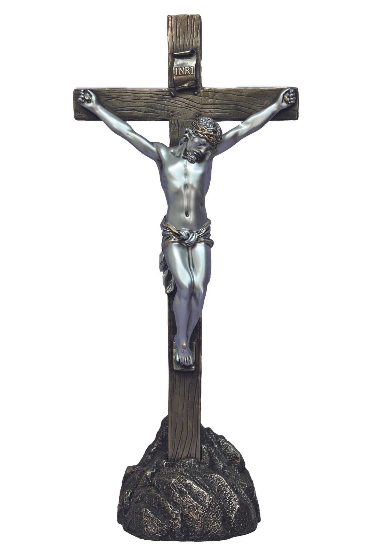 SR-76408-BS Crucifix on Rock Cold Cast Bronze/Pewter Style 13"
