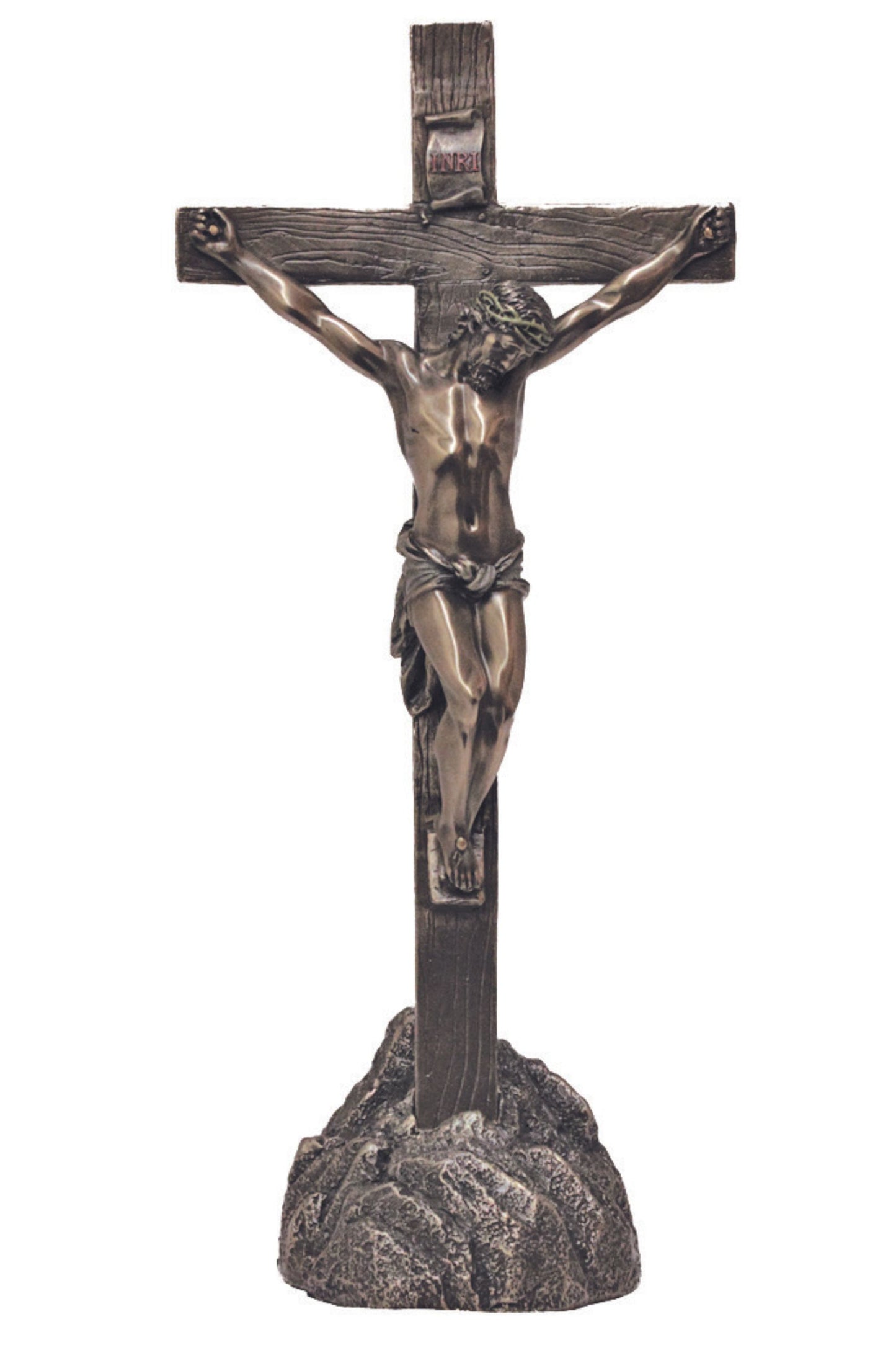 SR-76408 Crucifix on Rock in Cold Cast Bronze 13"