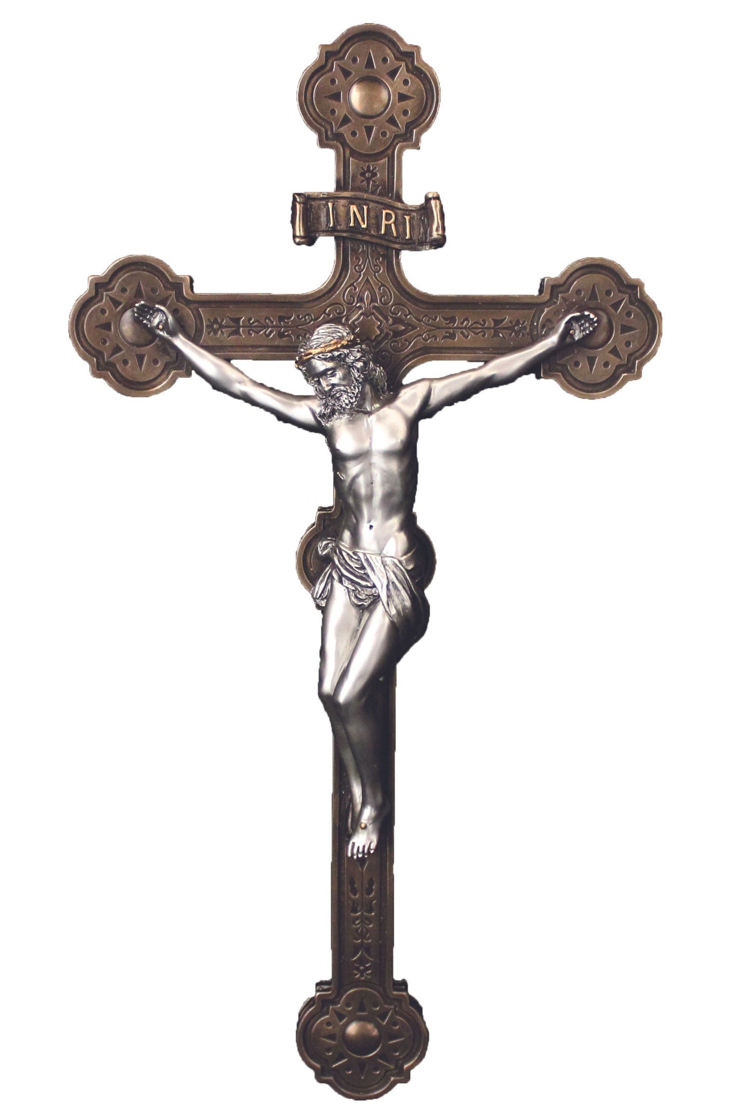 SR-76435-BS Ornate Crucifix Cold Cast Bronze/Pewter Style 14"