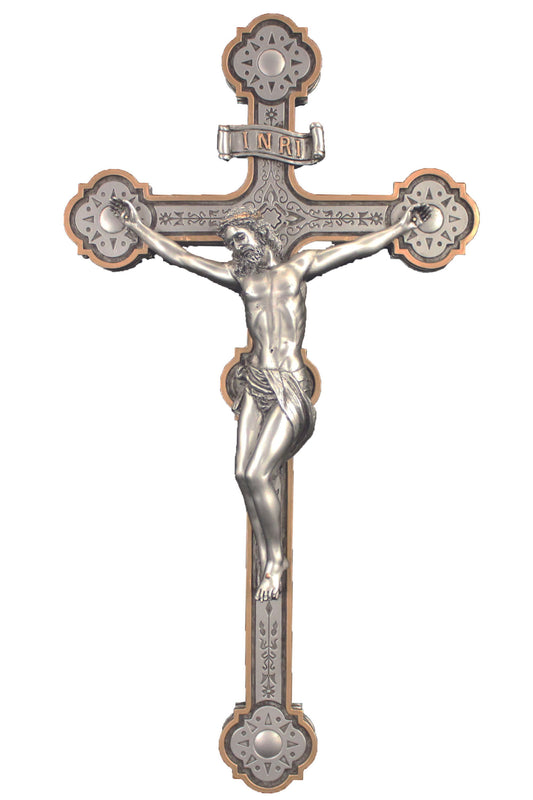 SR-76435-PE Ornate Crucifix Pewter Style 14"