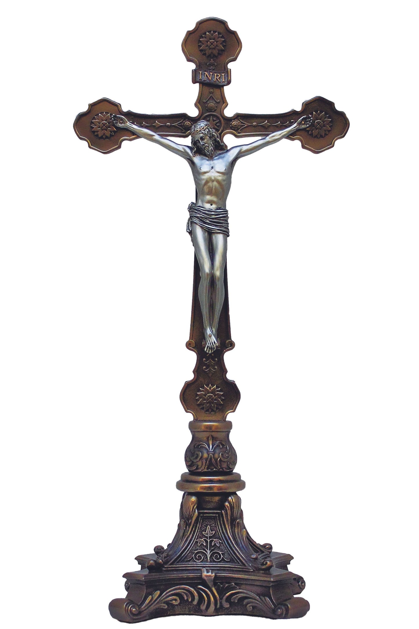 SR-76443-BS Ornate Standing Crucifix in Cold Cast Bronze/Pewter Style 13"