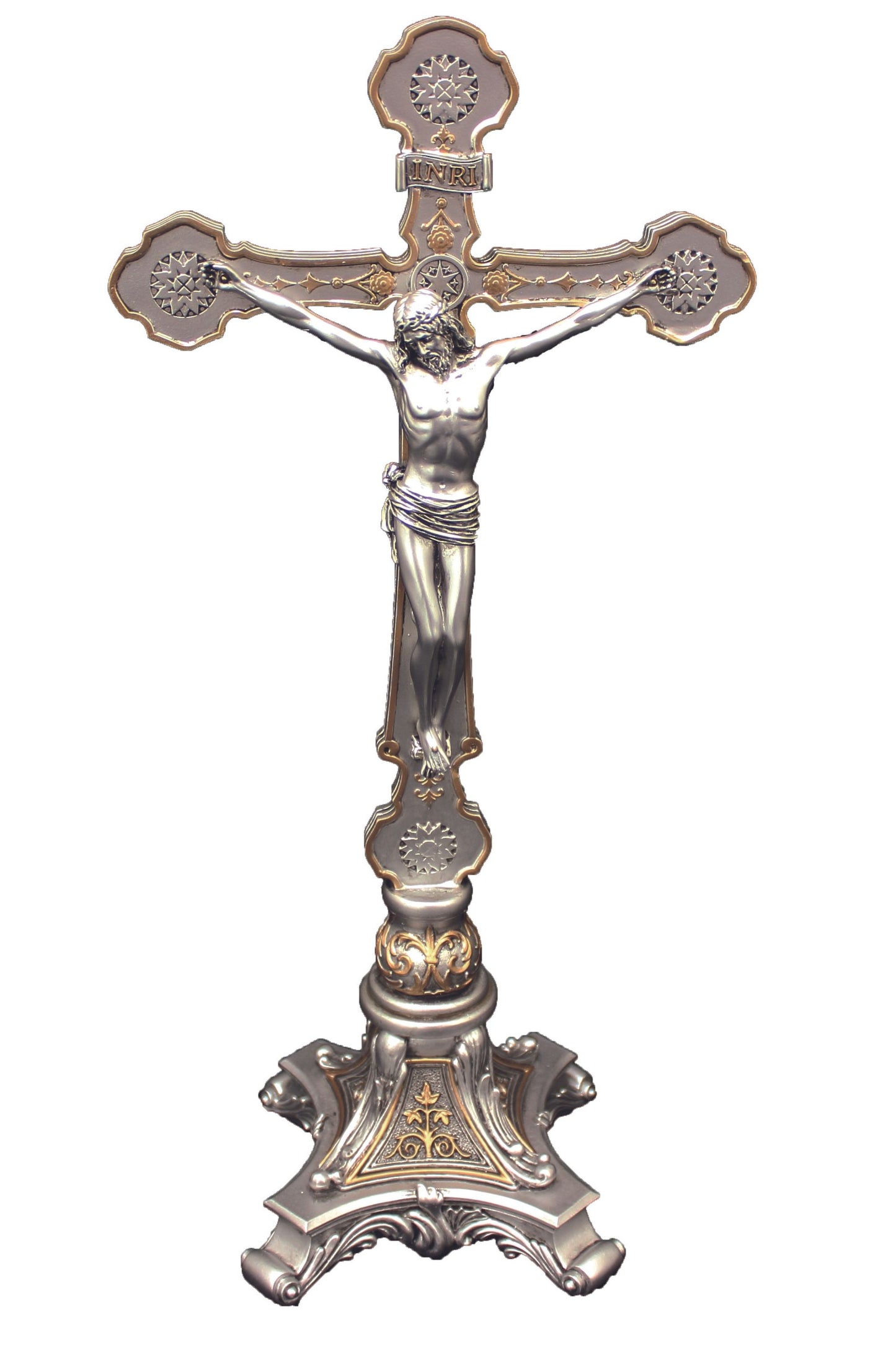 SR-76443-PE Ornate Standing Crucifix in Pewter Style 13"