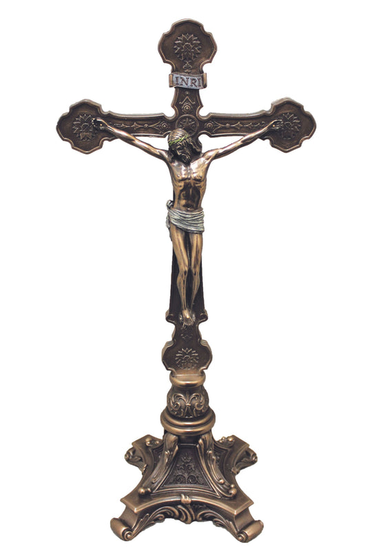 SR-76443 Ornate Standing Crucifix in Cold Cast Bronze 13"
