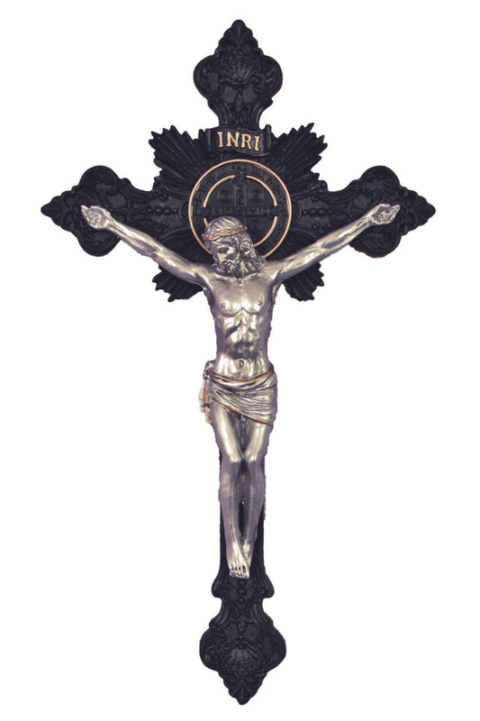 SR-76590-BLK St. Benedict Crucifix Black/Pewter Style 14"