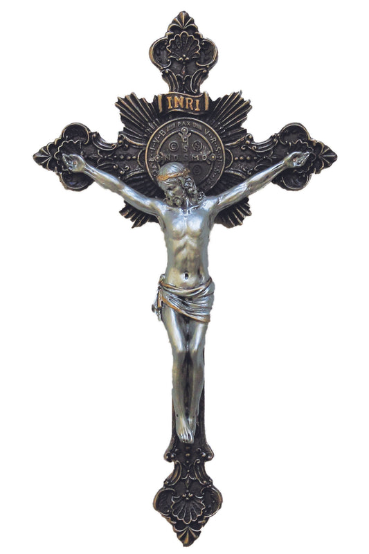 SR-76590-BS St. Benedict Crucifix Cold Cast Bronze/Pewter Style 14"