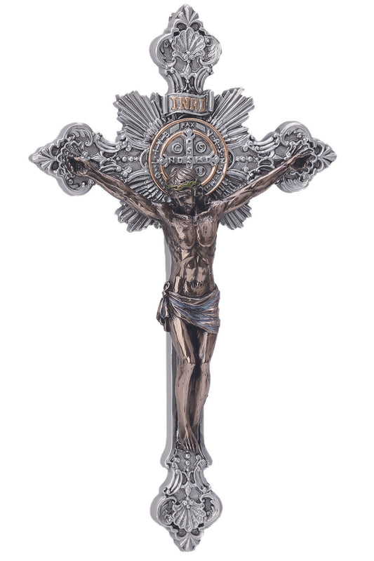 SR-76590-PB St. Benedict Crucifix Pewter Style/Cold Cast Bronze 14"