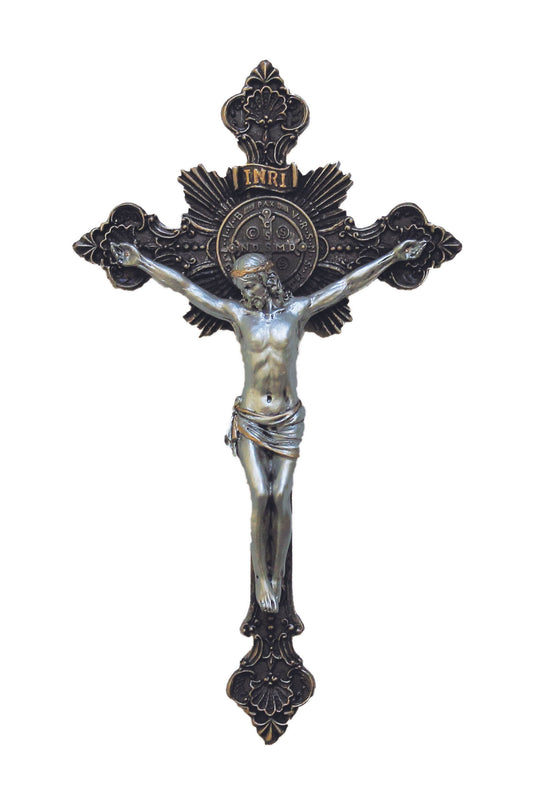 SR-76719-BS St. Benedict Crucifix Cold Cast Bronze/Pewter Style 7.75"