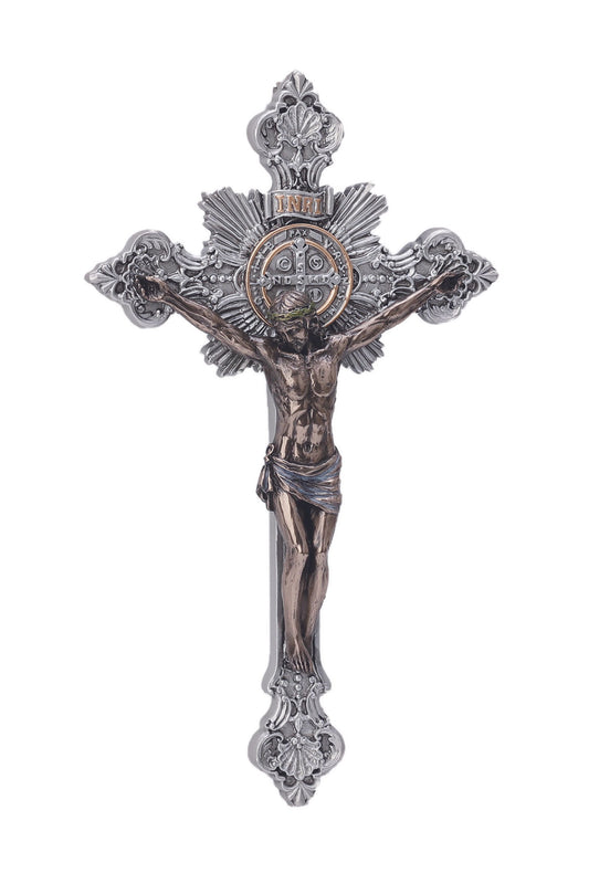 SR-76719-PB St. Benedict Crucifix Pewter Style/Cold Cast Bronze 7.75"