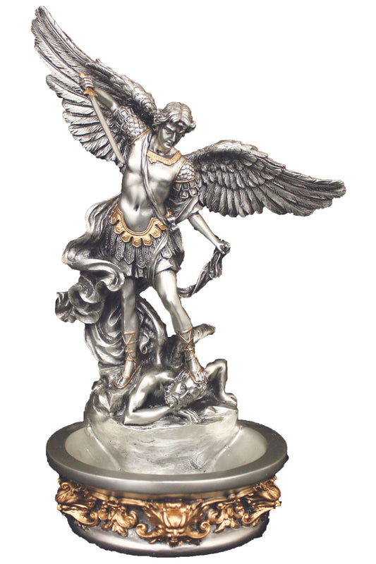 SR-76788-PE Standing/Hanging St. Michael Font in Pewter Style 8"