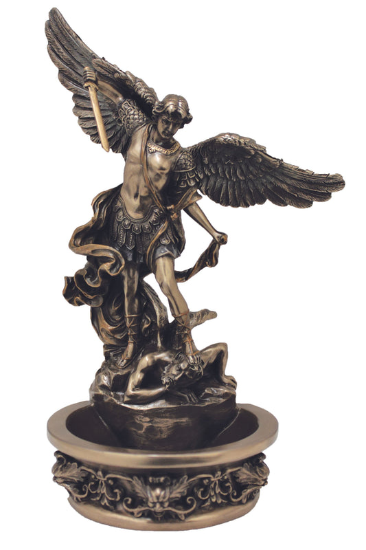 SR-76788 Standing/Hanging St. Michael Font in Cold Cast Bronze 8"