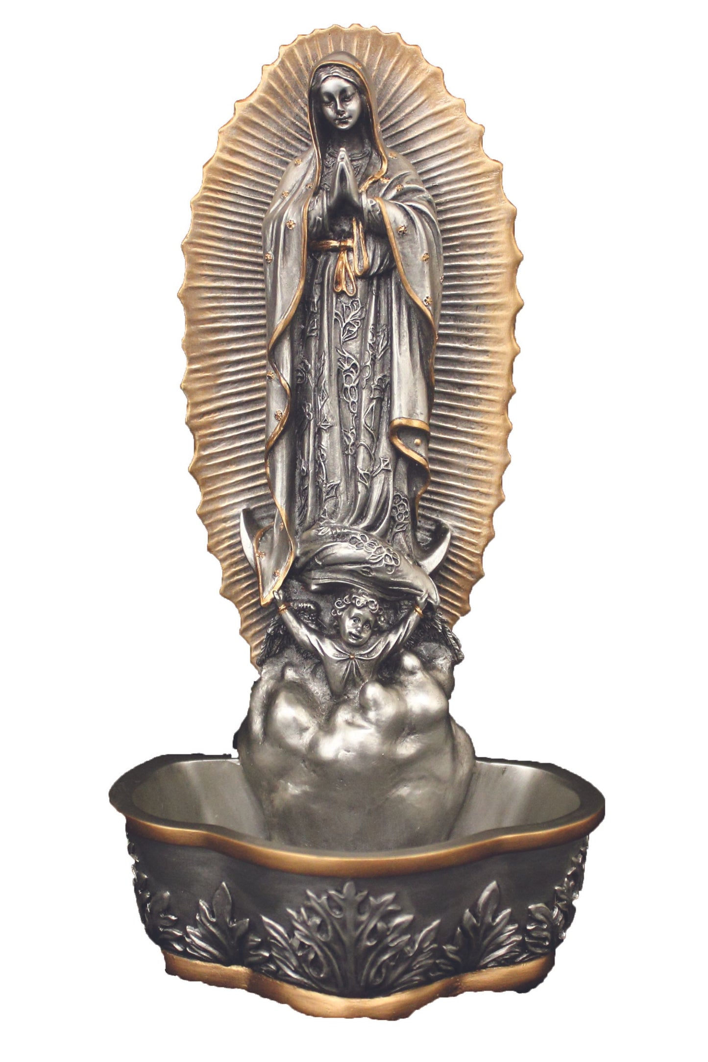 SR-76802-PE Standing/Hanging Guadalupe Font in Pewter Style 7.5"